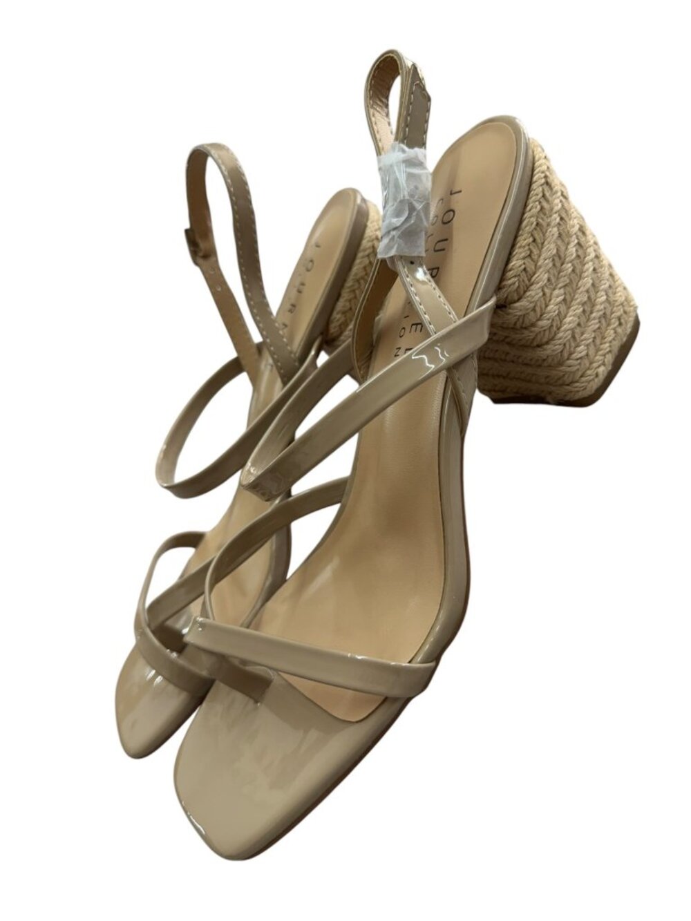 Journee Collection Olivina Taupe Faux Patent Leather Block Heel Sandals Size 9 - Picture 8 of 11